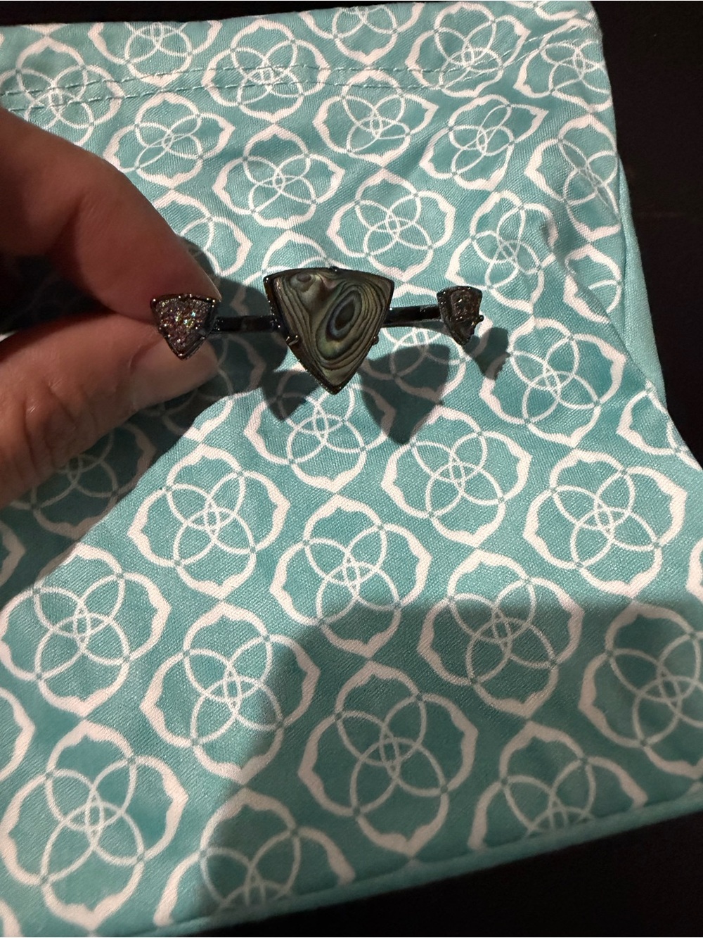 Kendra Scott Rachel Black and Green Triangle Druzy Ring